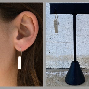 Earrings. Sterling silver solid hammered bars handmade one of a kind