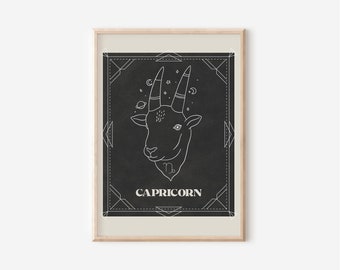 Capricorn Astrology Zodiac sign print | star sign print | positive minimal poster wall art | astrology symbol poster