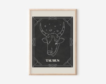 Taurus Astrology Zodiac sign print | star sign print | positive minimal poster wall art | astrology symbol poster