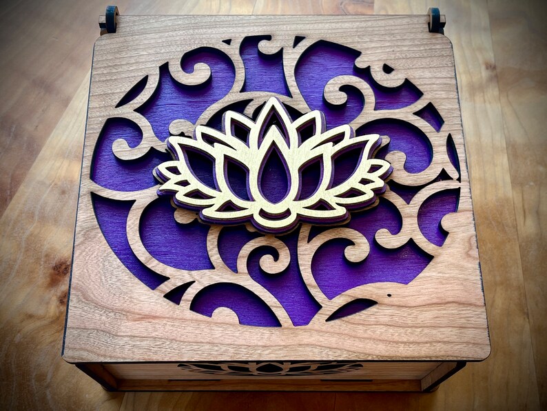 Cherry Lotus Flower Keepsake Box With Colored Inserts Etsy