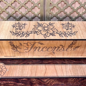 3 Flower Incense Box and Holder - Cherry Wood featured in photo