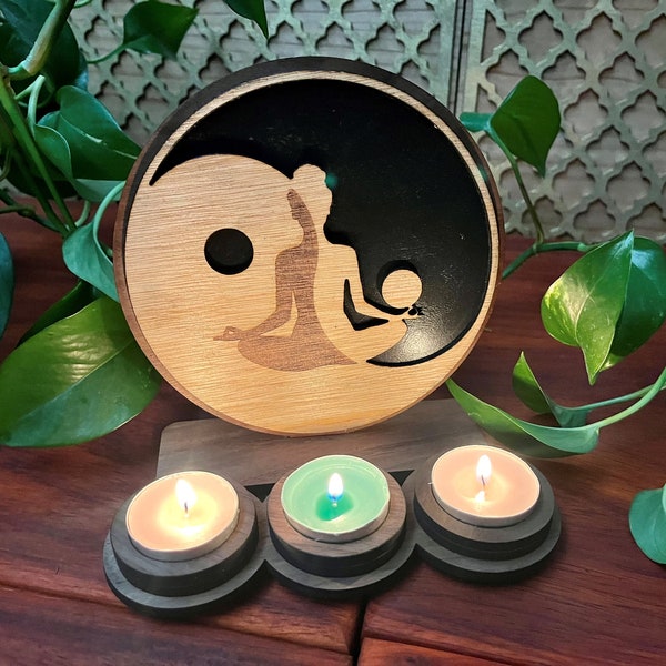 Ying Yang Zen Wood Tealight Holder