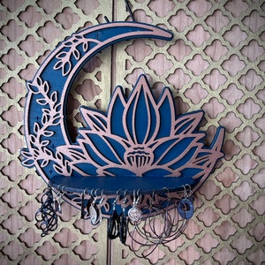 Handcrafted Lotus Flower/Moon, Wall Earring Holder/Display - 34 Holes - 10.5x10.5x2.5 inches