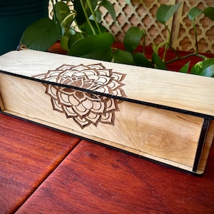 Engraved Wood Mandala Lotus Incense Holder - Choice of wood and size