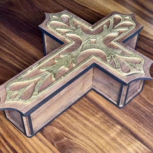 Walnut Wood Cross-shaped Decorative Storage Box With Gold Accents ...