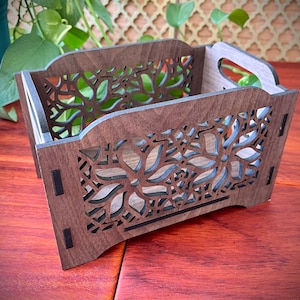 Contenedor apilable con diseño floral geométrico - 8 x 5 x 4 pulgadas