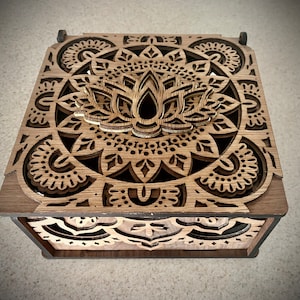 Mandala Lotus Flower Decorative Keepsake Box With Optional Lotus Flower Top