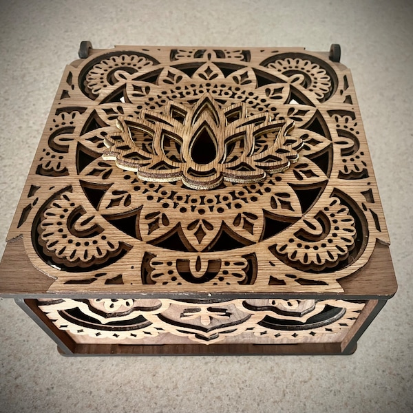 Mandala Lotus Flower Decorative Keepsake Box With Optional Lotus Flower Top