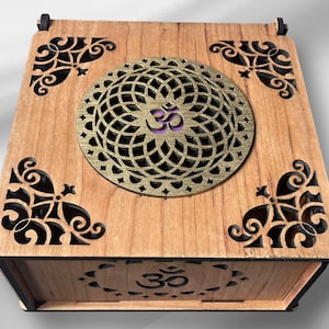 Handcrafted Wooden OM Box/Meditation/Yoga/Tranquil Decor - 8x8x4 inches