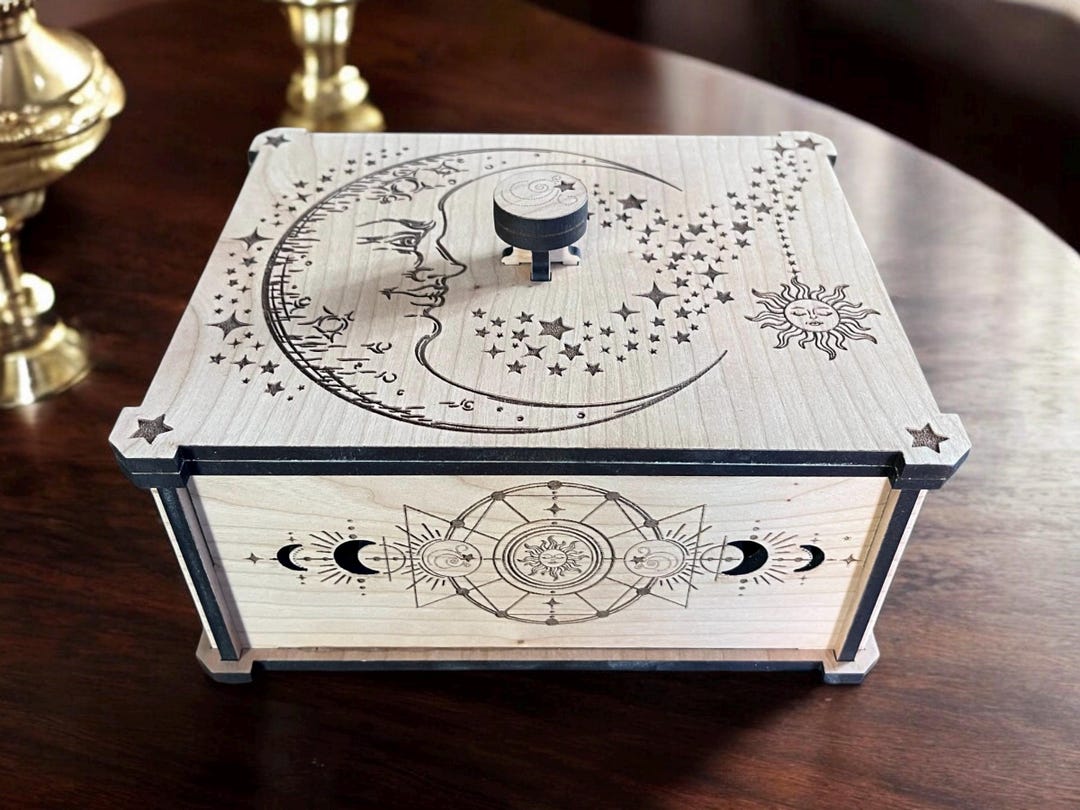 Laser Engraved Wooden Box: Sun, Moon, Stars Celestial Design - Etsy
