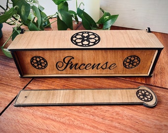 Flower Incense Box and Holder - Cherry Wood features in photo