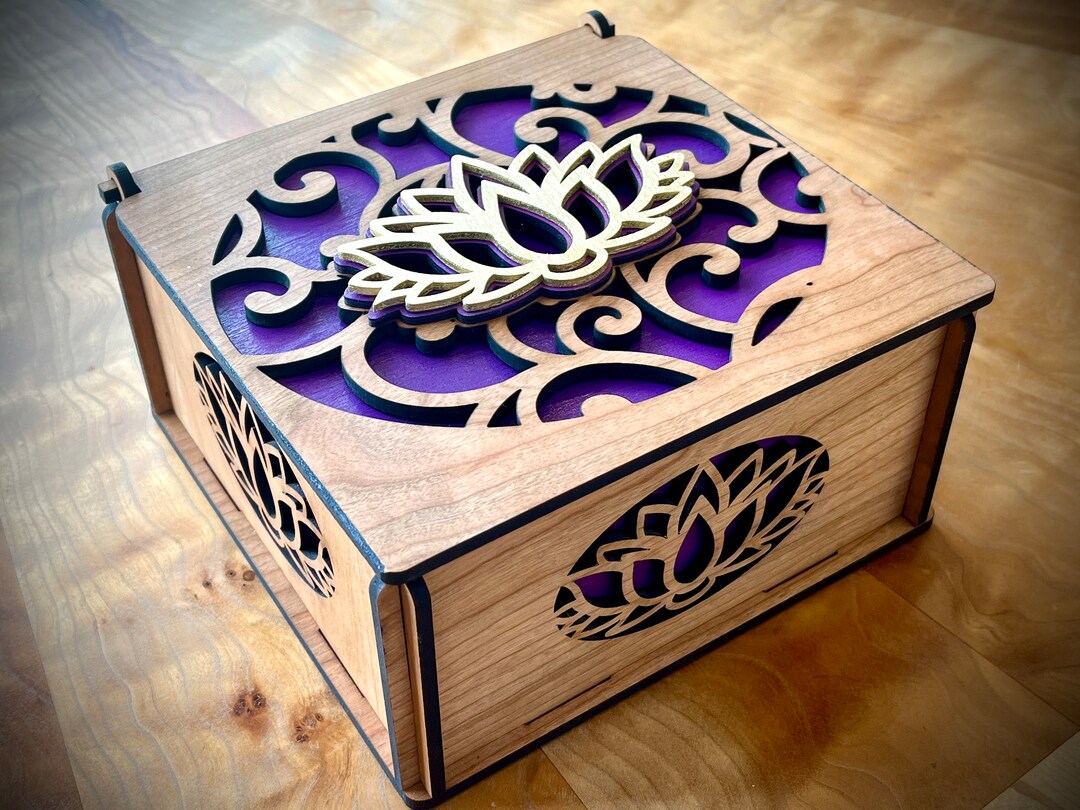 Cherry Lotus Flower Keepsake Box With Colored Inserts Etsy