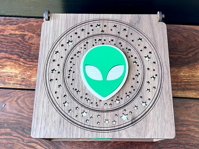 Handcrafted Ufo/alien Walnut Wood Box With Metallic Silver Inserts ...