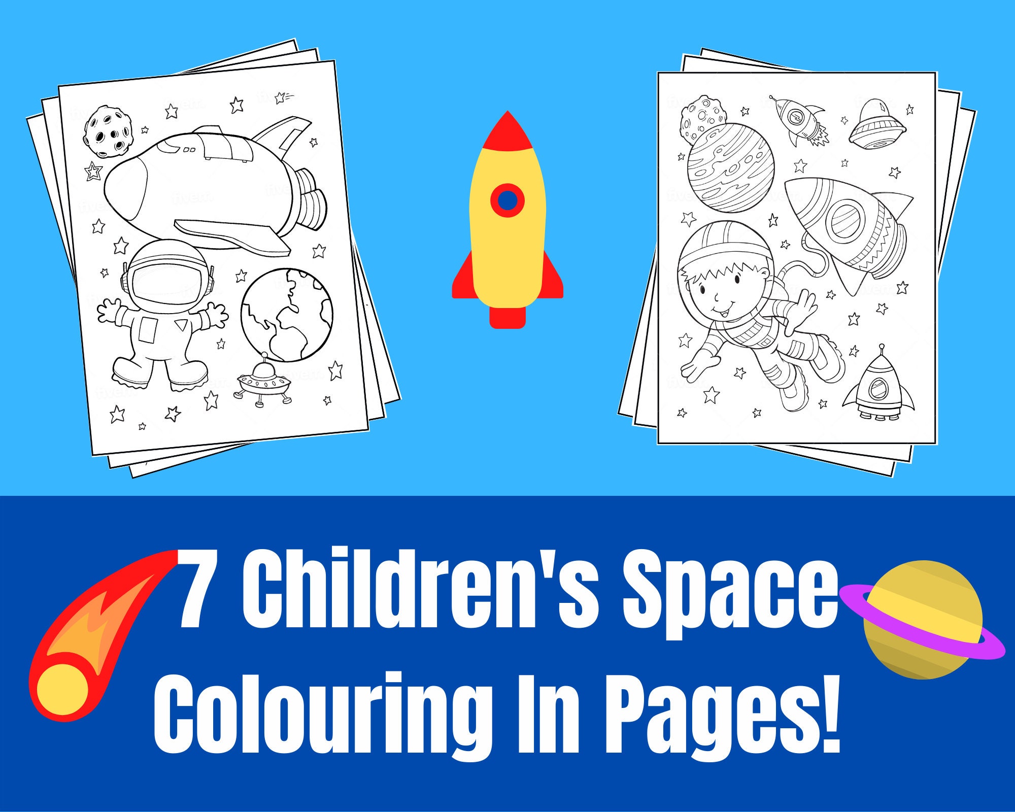 7 COLOURING PAGES Children's space colouring in printable | Etsy