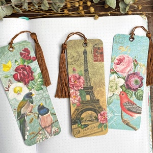 Bookmark With Tassel, Aesthetic Vintage Bookmark Set, Gift for Book Lover, Floral Bookmark, Reader Gift Bookmark for Women