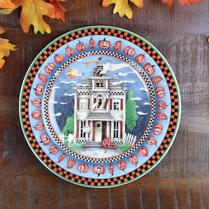 Halloween Dishes, Vintage Halloween Decor, Retro Decorative Halloween Platter, Haunted House Decor,
