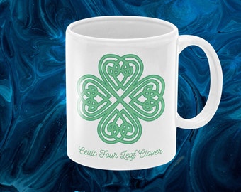 Four Leaf Clover Mug: Celtic Sacred Geometry, Irish Gift