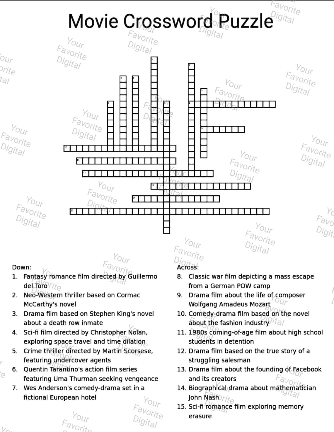 movie themed crossword puzzles
