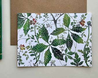Botanical lino print card, Wild rose Mothers Day, Birthday card, Spring botanical linocut blank card- hand drawn +lino print Botanical