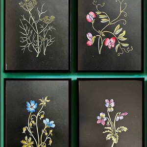 Botanical hand printed Linocut, Native wild flora ,unframed selection of wall art by printmaker Laura Sowerby, colourful set of prints