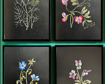 Botanical hand printed Linocut, Native wild flora ,unframed selection of wall art by printmaker Laura Sowerby, colourful set of prints