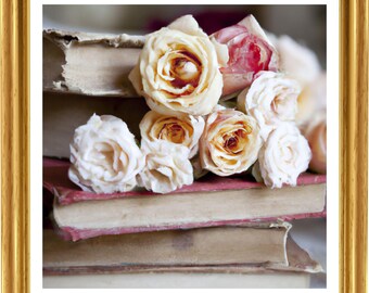 Rose druckbare Malerei, Vintage Rose, Wand Kunst digitaler Download, Blumen, Dekor, Blumen rustikalen Bauernhaus, Wand-Dekor, vintage Bücher