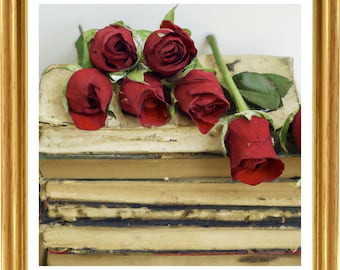 Rote Rose druckbare Malerei, Vintage Rose, Wand Kunst digitaler Download, Blume, Land Wohnkultur, rustikale Bauernhaus mit Blumen, Wanddekor
