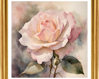 Rosa Rose druckbare Malerei, Vintage Rose, Wand Kunst digitaler Download, Blume, Landhaus Dekoration, Blumen Bauernhaus, Wanddekor