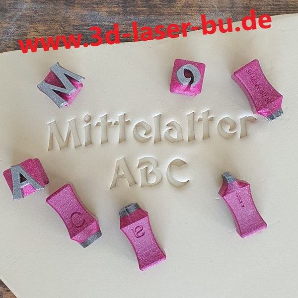 Ton - Keramik Stempel Set Buchstaben Mittelalter 10mm | Tonstempel | Keramikstempel | Schrift | Tonwerkzeug | 3d Laserbude |