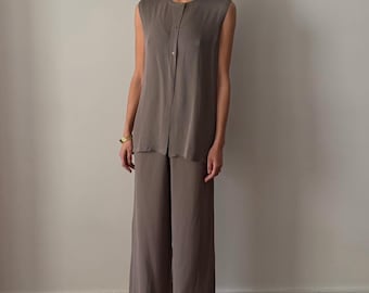 VINTAGE CALVIN KLEIN Spring 1994 3-Piece Set Taupe Minimalist Ensemble 90s Fluid Layered Outfit