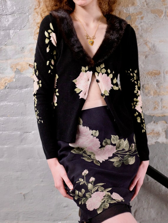 BLUMARINE FW1999 - Black cardigan w/ fur collar &… - image 3