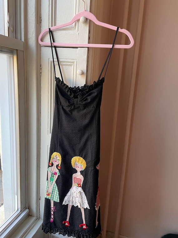 Moschino Vintage Black Dress W Embroidered Dolls seen on Uptown Girls Early 2000s Etsy