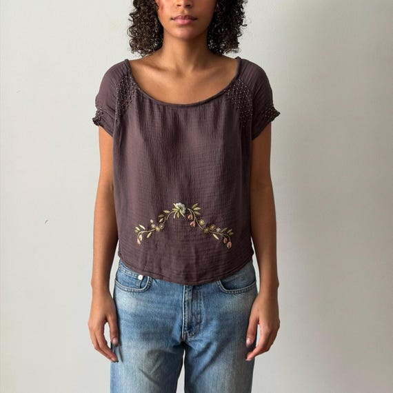 Chloé, VINTAGE CHLOÉ 1998 Purple Silk Blouse Stella McCartney Era Floral Detail 90s Designer Top