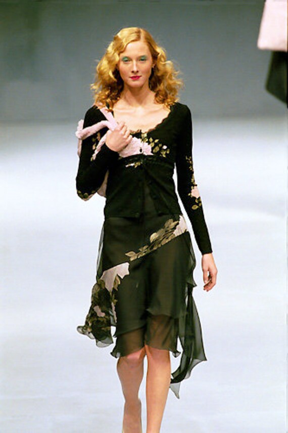 BLUMARINE FW1999 - Black cardigan w/ fur collar &… - image 4
