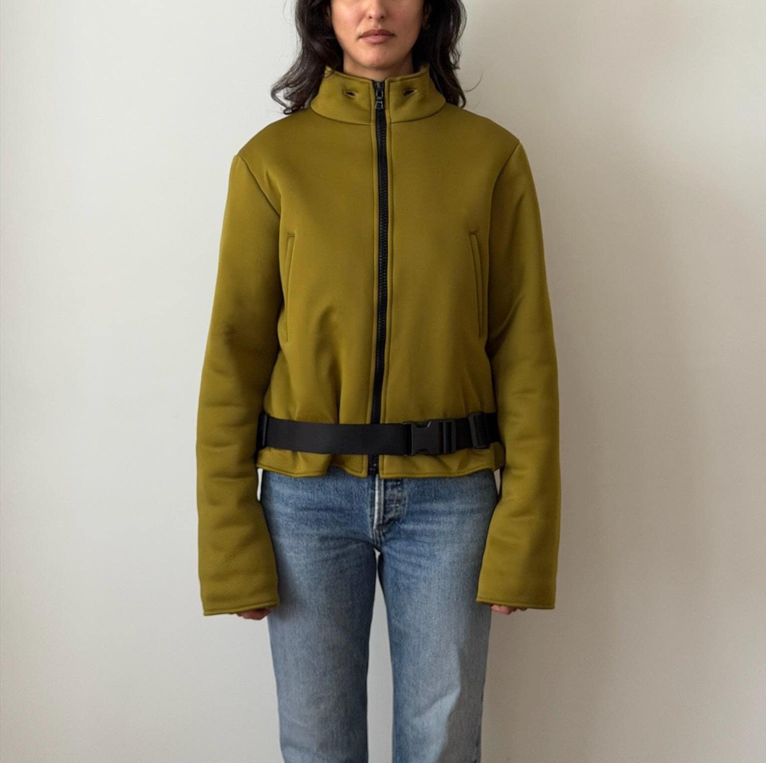 VINTAGE MIU MIU Belted Fleece Lined Coat Fall Winter 1999 Olive 