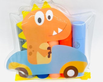 Supersoft Malstifte 5 Stifte "Dino" Temperastifte dicke runde Form für Kinder ab 3 Jahren Geschenk Dinomotiv in Zipperbag Lulubug