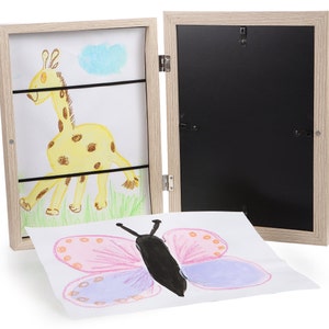 Children's art picture frame with collecting function Can be hung lengthwise/crosswise Table stand Magnetic closure Wood natural MDF Lulubug