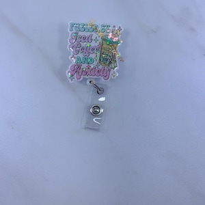 Badge Reel|Nurse Gift|Retractable Badge Reels|Funny Ice Coffee Skull Badge ID Holder|Funny Gift|Fueled by Iced Coffee and Anxiety Badge Reel
