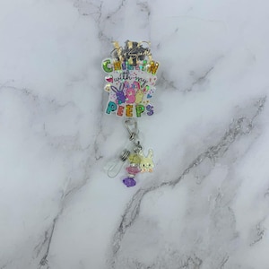 Chillin' With My Peeps Badge Reel, Easter Bunny Retractable ID Holder, Healthcare, RN CNA