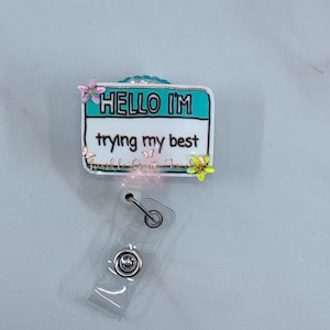 Badge Reel|Night Shift|Tech ID Badge|RN|Orthopedics Badge Holder|Retractable Badge ReelEmergency BadgelFunny GiftlHello I&#39;m trying my best