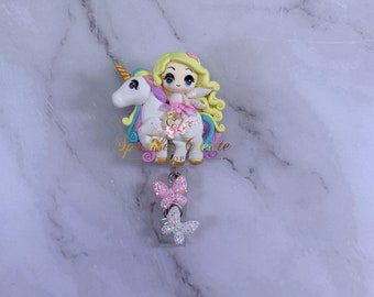 Unicorn Fairy Clay Badge Reel , Nurse, Healthcare, Retractable ID Holder, RN CNA