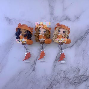 Badge Reel|Nurse Gift|Autumn Badge Reel|Autumn flowers Badge Reel|Emergency Badge|Tech ID Badge Reel|Healthcare|Autumn Girl with Pumpkin