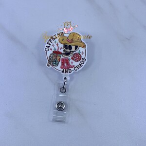 Badge Reel|Acrylic Badge Reel|Funny Badge Reel|Retractable Badge Holder|Iced Coffee Cowgirl Badge Reel ID Holder|RN|Funny Skeleton Caffeine