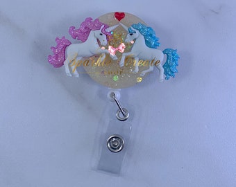 Unicorn Badge Reel, Nurse Gift, Retractable ID Holder, Healthcare, Medical Staff, RN CNA
