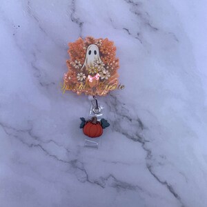 Floral Fall Ghost Badge Reel, Nurse Gift, Medical Badge Reel, Clinic Badge Reel, Halloween Badge Reel, Healthcare, Retractable Badge Reel,