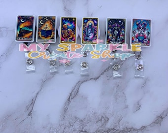 Funny Tarot Card Badge Reel, Nurse Gift, Retractable ID Holder, Healthcare, RN CNA
