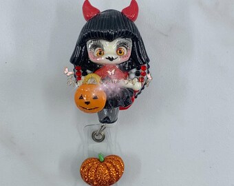Porta badge "Vampire Girl", regalo per infermiere, porta badge medico, porta badge di Halloween, porta badge per clinica, assistenza sanitaria, porta badge retrattile, RN CNA