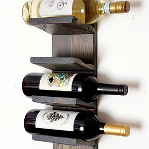 Wall mounted wine wood rack (Modern Rustic Style- Beveled Edges) No nails, Smart angle & groove shelf, Farm House reclaim wood, Dining room