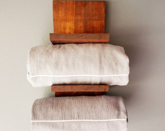 Reclaimed Wood Towel Rack: Farmhouse Bathroom Decor, Angled Shelf