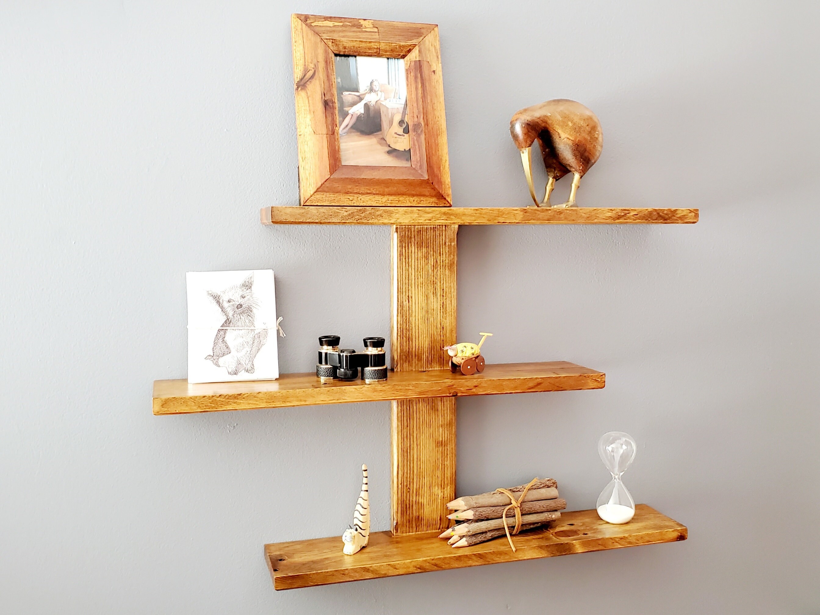 Wall Mounted Wood Shelf (modern Rustic Style- Beveled Edges) Farm House ...